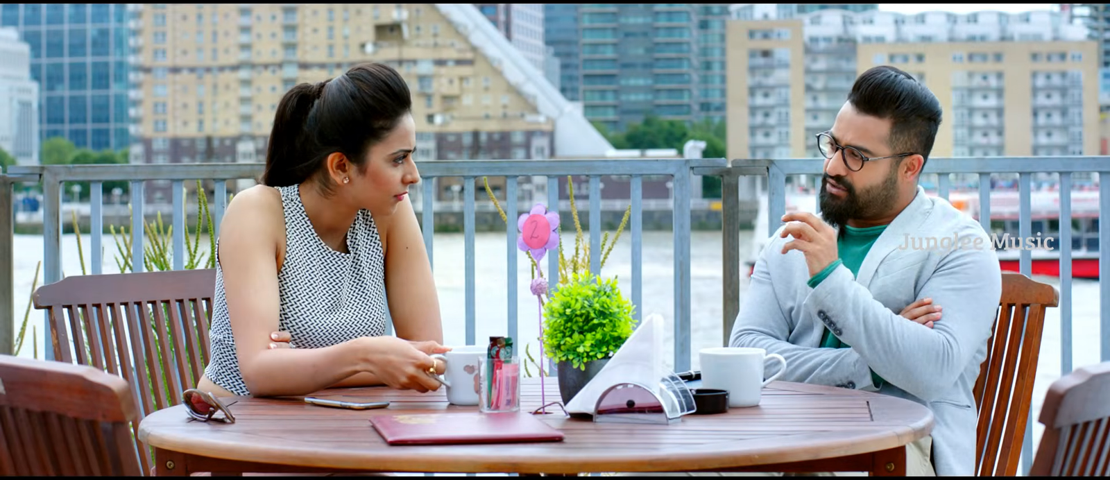 NTR Jr and Rakul Preet Singh in a scene from Nannaku Prematho, highlighting the mathematical logic of the Sukumar Direction Style.