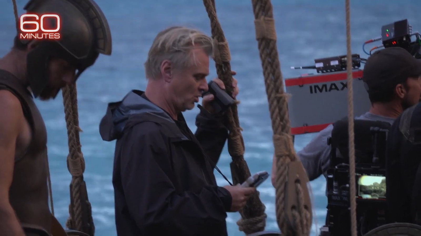 Christopher Nolan using a new 70mm IMAX film camera on the set of The Odyssey.